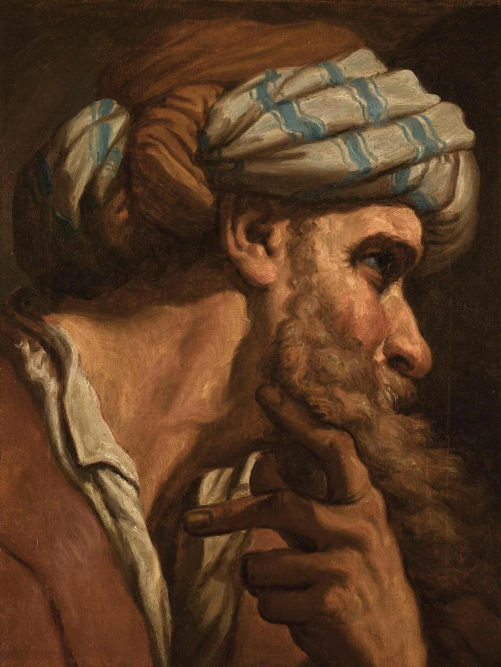 Testa di un uomo che indossa un turbante